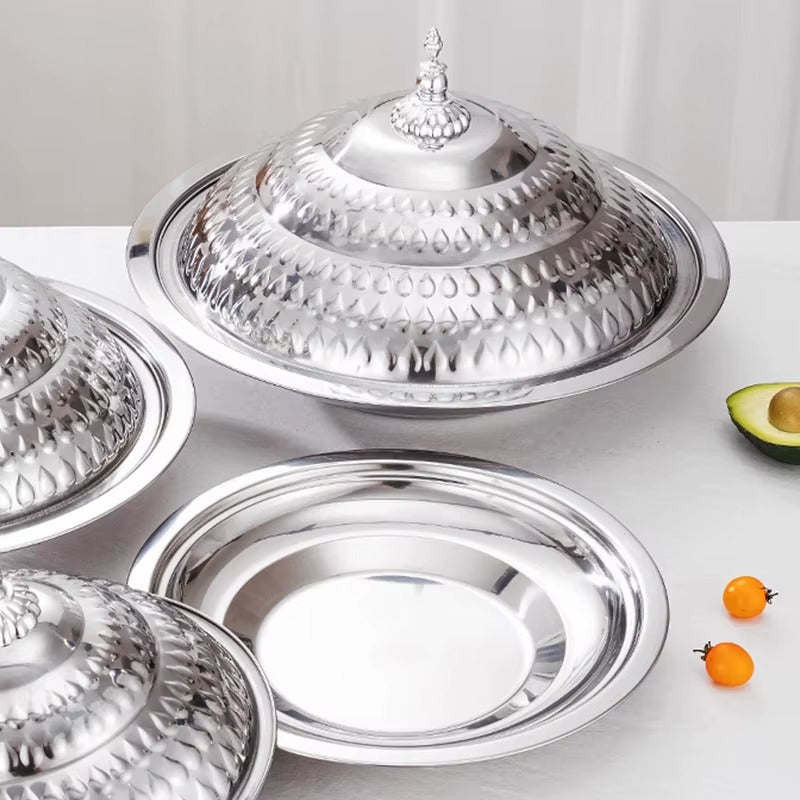 صينية تقديم للمطاعم والفنادق طبق طعام فاخر من الفولاذ المقاوم للصدأ مع طبق بوفيه غطاء