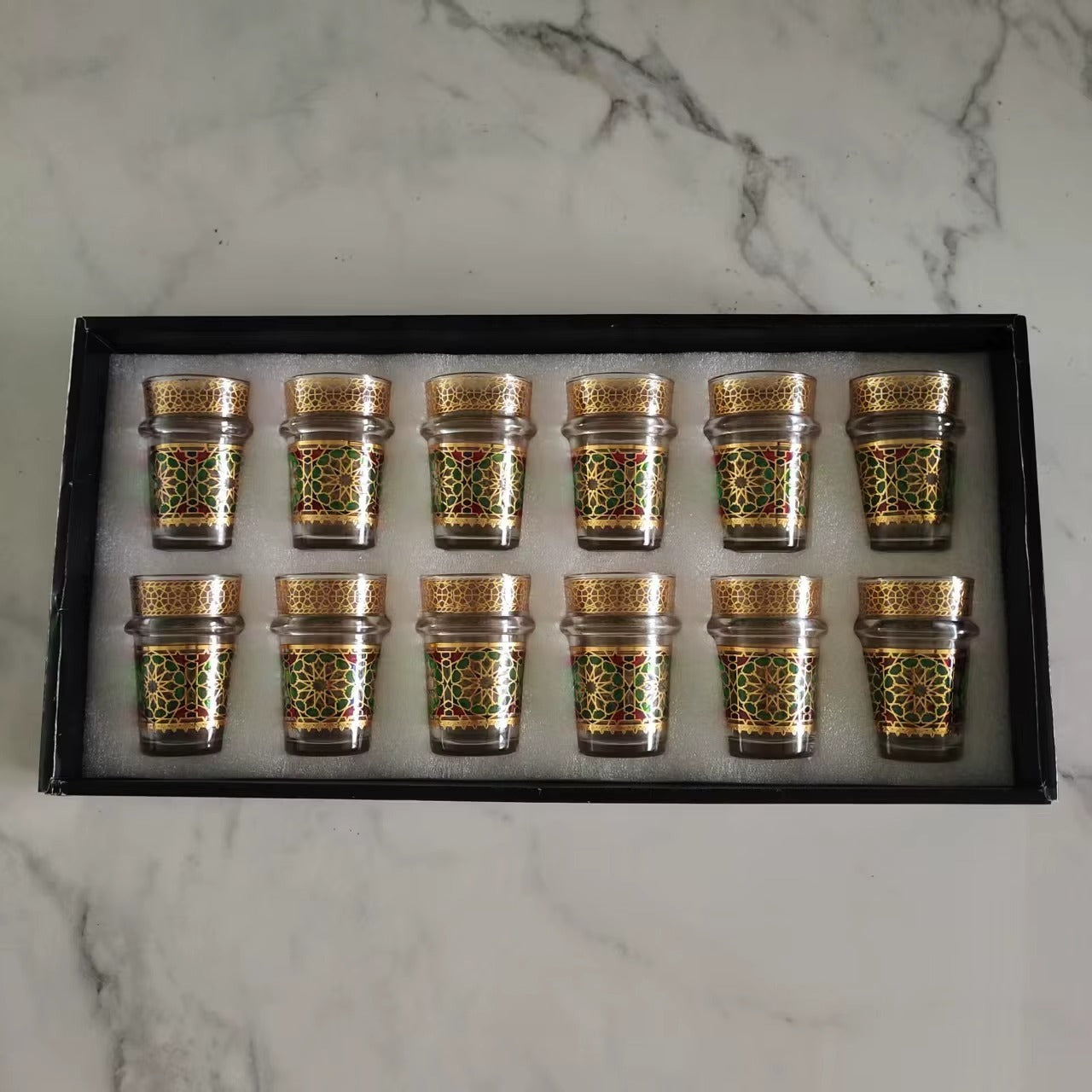 12 قطعة أكواب شاي زجاجية مغربية طقم أكواب شاي فاخرة
